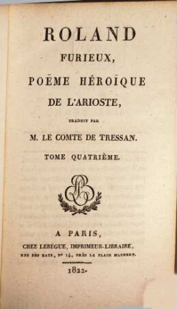 Roland furieux de l'Arioste : poëme heroïque, 4