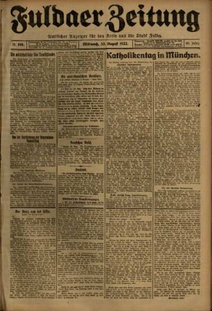 Ausgabe vom Mittwoch, den 30. August 1922.