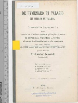 De Hymenaeo et Talasio : dis veterum nuptialibus