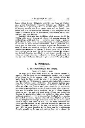 Zur Psychologie des Lesens : [Mitteilungen]