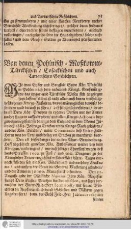 Von denen Pohlnisch-Moßkowitt-Türckischen / Cosackischen und auch Tartarischen Geschichten.