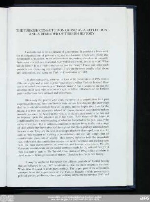 The Turkish Constitution Of 1982 As A Reflection And A Reminder Of Turkish History