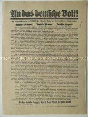 Wahlaufruf der Reichsverwaltung der NSDAP zur Reichspräsidentenwahl 1932 mit Bezug auf die Abrechnung mit den "Männern der Demokratie"
