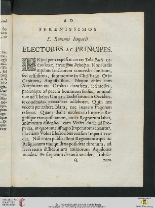 Ad Serenissimos S. Romani Imperii Electores ac Principes