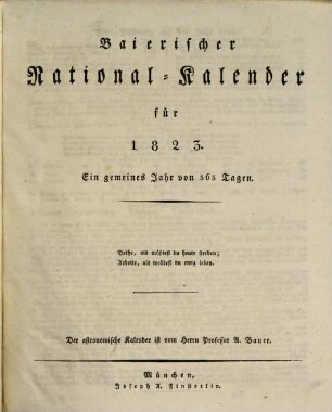 Bayerischer National-Kalender : für .... 1823, 1823
