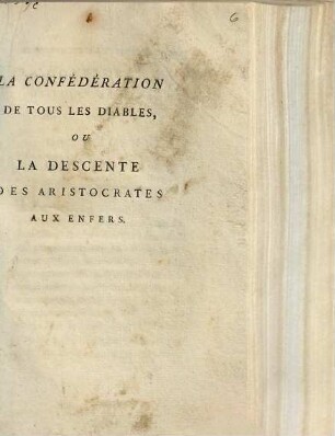 La confédération de tous les diables, ou la descente des aristocrates aux enfers