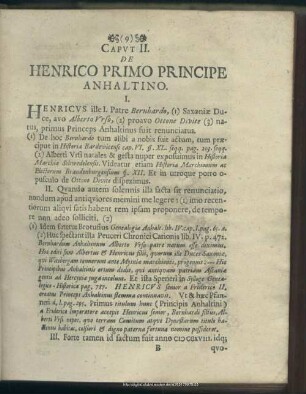 Caput II. De Henrico Primo Principe Anhaltino