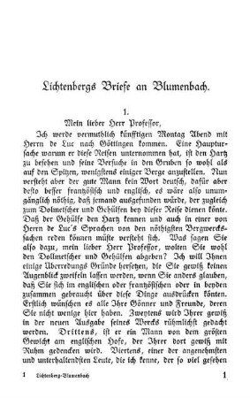 Lichtenbergs Briefe an Blumenbach