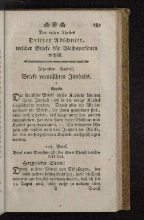 Zehendes Kapitel. Briefe vermischten Innhalts.