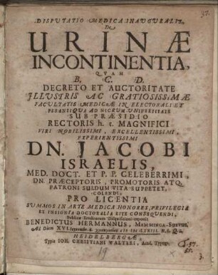 Disputatio Medica Inauguralis, De Urinae Incontinentia