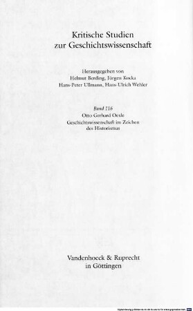 Geschichtswissenschaft im Zeichen des Historismus : Studien zu Problemgeschichten der Moderne