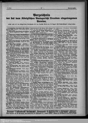 Vereinsregister : Verzeichnis der bei dem königlichen Amtsgericht Dresden eingetragenen Vereine