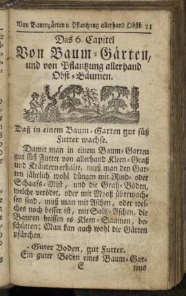 6. Von Baum-Gärten, und von Pflanzung allerhand Obst-Bäumen