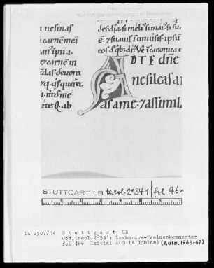Petrus Lombardus, Psalmenkommentar — Initiale A (d te domine), Folio 46verso