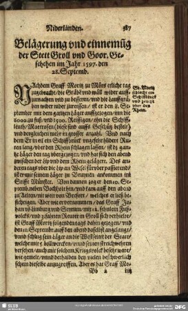 Belegerung und einnemu[n]g der Stett Groll und Goor,. Geschehen im Jahr 1597. den 28. Septemb.