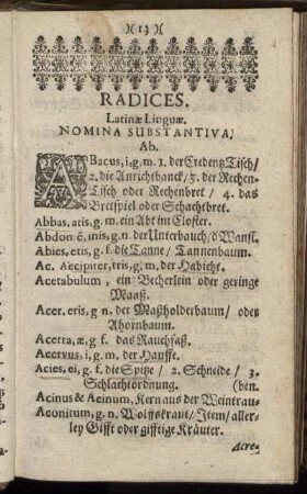 Radices. Latinae Linguae. Nomina Substantiva