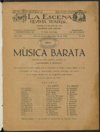 Mùsica barata : sainete en tres cuadros