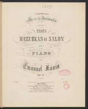 Trois mazurkas de salon : pour le piano : op: 13