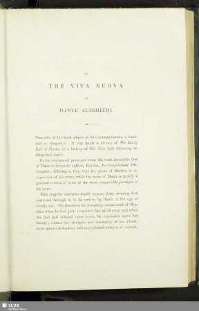 On The Vita Nuova Of Dante Alighieri
