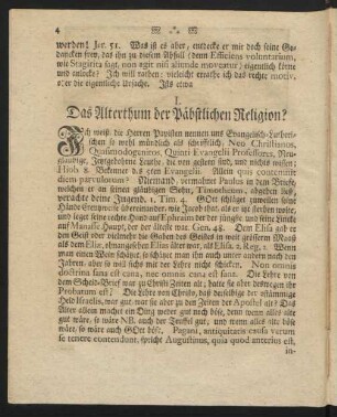 I. Das Alterthum der Päbstlichen Religion?