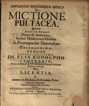 Disputatio inauguralis medica De mictione pultacea