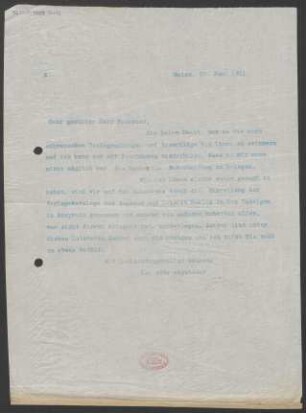 Brief an Heinrich Dessauer : 29.06.1911