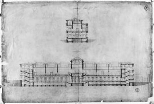 Dresden, Gemäldegalerie: Entwurf A - Längs- und Querschnitt