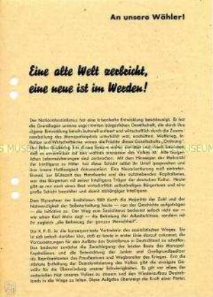 Propagandaflugblatt der KPD Hamburg zu den Gemeindewahlen 1946