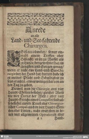 Anrede an alle Land- und See-fahrende Chirurgos