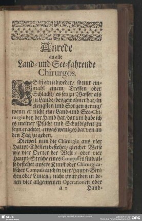 Anrede an alle Land- und See-fahrende Chirurgos
