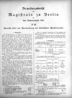 No. 42. Bericht über die Verwaltung der städtischen Wasserwerke