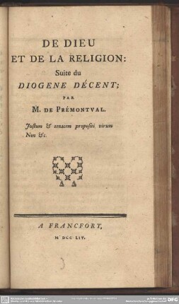 De Dieu Et De La Religion : Suite du Diogene Décent