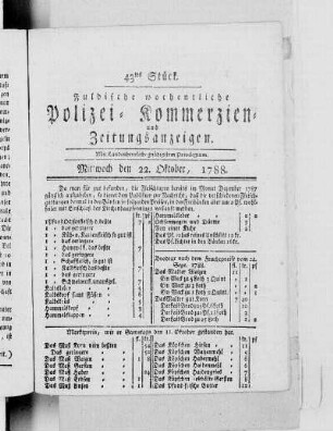 43tes Stück., Ausgabe vom 22. Oktober 1788
