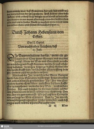 Das II. Capitel. Von wachsenden Früchten, deß 65. Jars
