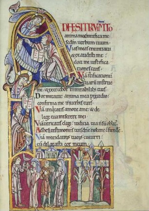 Albani-Psalter & Psalter der Christina von Markyate — S. 315 - Historisierte Initiale & Christus segnet den Psalmisten, der vor der Eitelkeit der Welt warnt