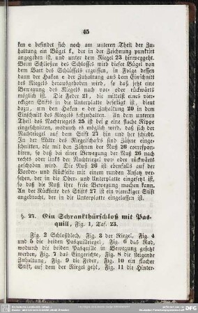 §. 27. Ein Schrankthürschloß mit Pasquill, Fig. 1, Taf. 23