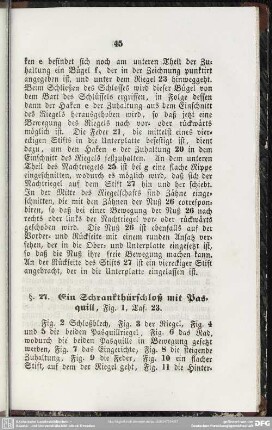 §. 27. Ein Schrankthürschloß mit Pasquill, Fig. 1, Taf. 23