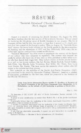 Résumé „Sovietish Heimland“ („Soviet Homeland“) No. 8, August, 1990