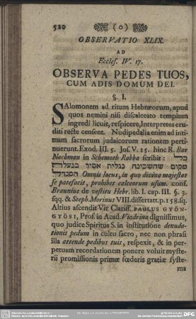 Observatio XLIX. Ad Eccles. IV. 17. Observa Pedes Tuos, cum Adis Domum Dei
