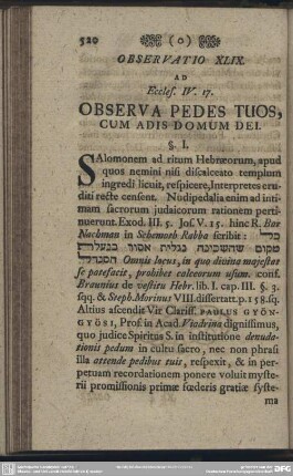Observatio XLIX. Ad Eccles. IV. 17. Observa Pedes Tuos, cum Adis Domum Dei