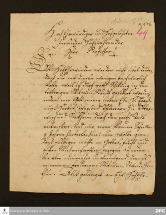 Brief von Catharina Sophie Herbst an August Hermann Francke.
