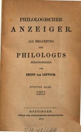 Philologischer Anzeiger. 5, 5. 1873