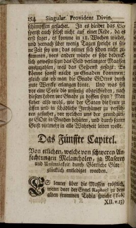 Das Fünffte Capitel. Von etlichen, welche von schweren Anfechtungen Melancholey, ...