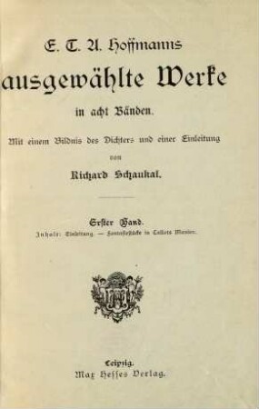 Bd. 1: Einleitung. Fantasiestücke in Callots Manier