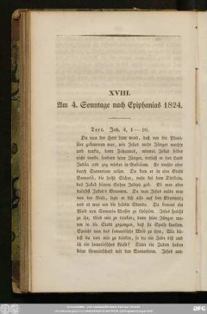 XVIII. Am 4. Sonntage nach Epiphanias 1824.