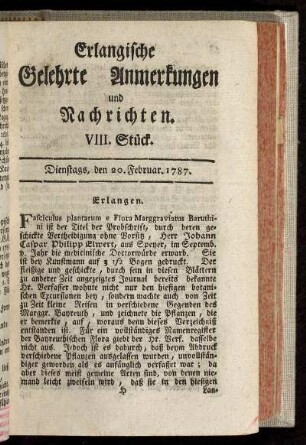 VIII. Stück. Dienstags, den 20. Februar. 1787.