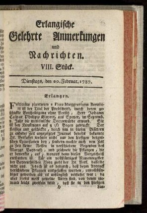 VIII. Stück. Dienstags, den 20. Februar. 1787.