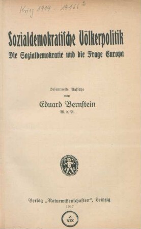 Sozialdemokratische Völkerpolitik : die Sozialdemokratie und die Frage Europa ; gesammelte Aufsätze