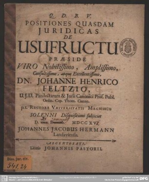 Positiones Quasdam Iuridicas De Usufructu