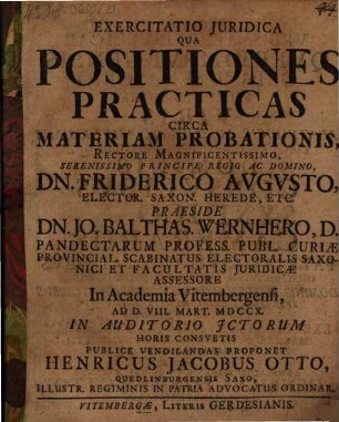 Exercitatio Juridica Qua Positiones Practicas Circa Materiam Probationis